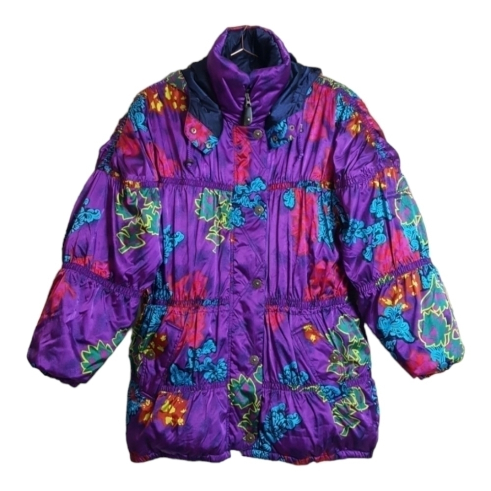 Obermeyer Indra Purple Wild Print Down Ski Coat